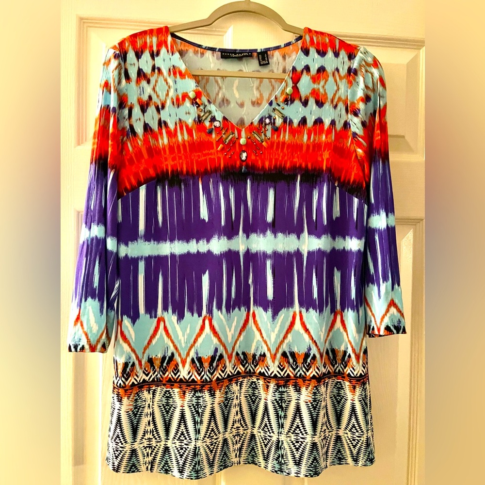 Susan Graver Artisan Embellished Multicolored Tunic. Sz Small. New.